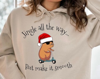 Funny Capybara Christmas Hoodie: Santa Hat Scooter Sweatshirt