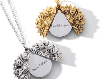 Hidden Message Sunflower Necklace, WTF Necklace, This too shall pass jewelry, Best Gifts, Mature