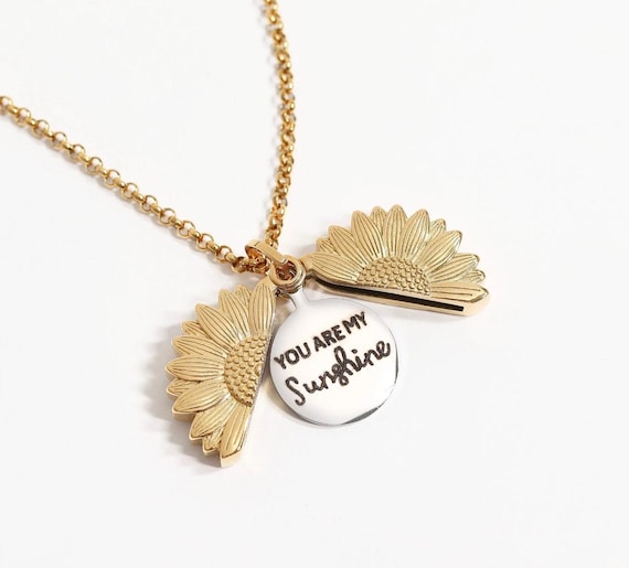Hidden Message Engraved Sunflower Necklace “you Are My Sunshine