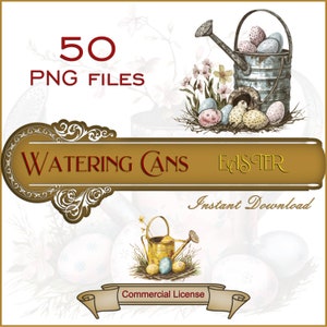 Arrosoirs dans des cliparts sur le thème de Pâques, 50 fichiers png, journal indésirable, scrapbooking, fabrication de cartes, travaux manuels, jardin, oeufs de pâques, téléchargement immédiat