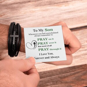 To Son | Cross Leather Bracelet | Pray On It | Love Always and Forever