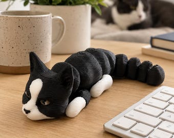 3D Printed Flexi Cat Fidget Toy – Articulated Cat Desk Pet, Custom Cat Colors, Cat Lover Gift