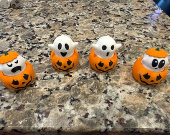Clicky Pumpkin Fidget Toy with Ghost Button, Single or Four-Design Set