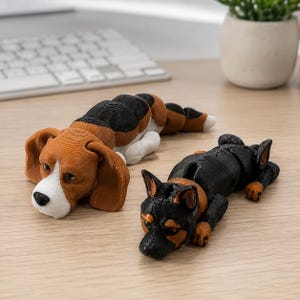 3D Printed Flexi Dog Fidget Toy – Articulated Desk Pet, Custom Breed Colors