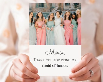 Bruidsmeisje Bedankt bewerkbare sjabloon | Bedankt fotokaart | Huwelijksfeest | Bruidsfeest | Bruidsmeisje | Bloemenmeisje | Aanpasbaar