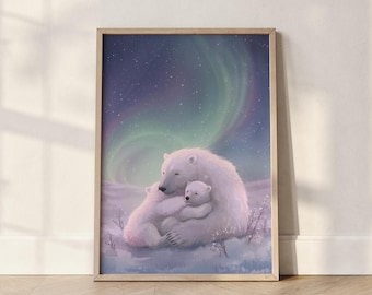 Christmas Polar Bear Art Print: Arctic Animals Winter Wonderland Poster (Digital Download)