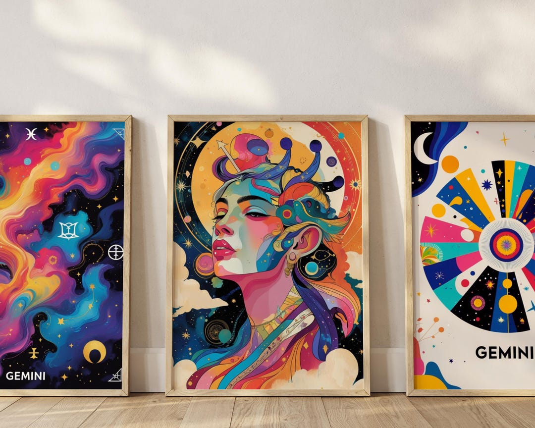 Gemini Zodiac Art Print Set: Boho Modern Astrology Wall Art (digital ...