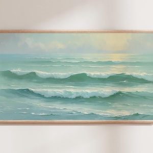 Pastel Ocean Print: Calming Coastal Waves, Samsung Frame TV Art (Digital Download)