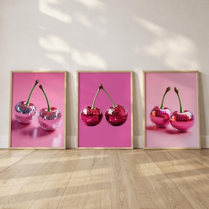 Disco Ball Cherries Print: Retro Y2K Kitchen Wall Art (Digital Download))