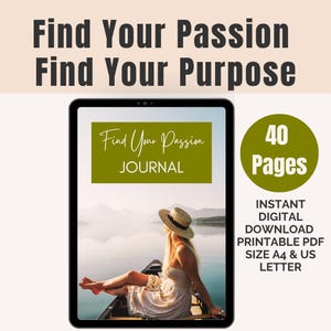 Find Your Passion, Find Your Purpose, Printable Journal, Self Care Journal, Personal Growth, Mindfulness, You Are Enough, Mission Statement