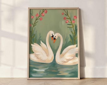 Swan Lake Wall Art: Romantic Swan Painting, Girls Room Decor (Digital Download)