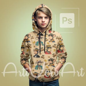 Boys Hoodie Mockup PSD - Editable Allover Pattern Template, 2 Smart Layers, Premium Quality Digital Download