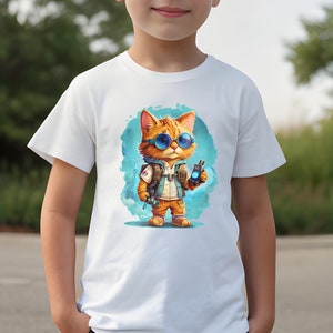 Kids t-shirt - Cat Time Traveler Design. Great Gift for Toddler or Child. Sizes from 2 to 5 year old Children.