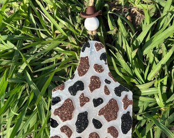 Cow Print Cow Tag Car Freshie: Rustic Aroma Bead Air Freshener