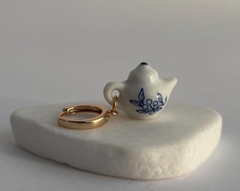 Porcelain Teapot Earrings | Hand-Painted, Gold Plated Hooks