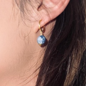 Blue Ink Porcelain Earrings | Hand Made Ceramic Earrings | Gold Dangle Earrings | Hoop Earrings | Porcelain Earrings | Gift for Her/Him
