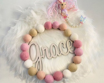 Personalised Name Hoop | Childrens Bedroom Door Sign | Pink Baby Room Decor | Personalised Childrens Plaque | Name Plaque