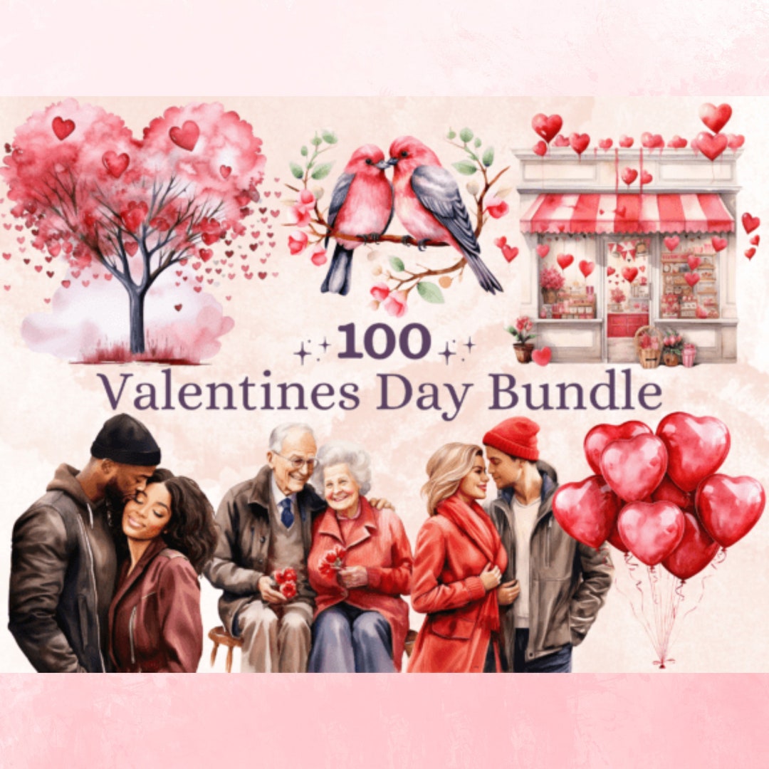100 PNG Watercolor 100 PNG Watercolor Valentine’s Day Bundle Clipart ...