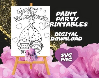 Happy valentines Day Paint and Sip Diy Paint kits Pre drawn Canvas Adult Painting Pre Sketched Art Party Drawing for canvas PNG - svg - pdf