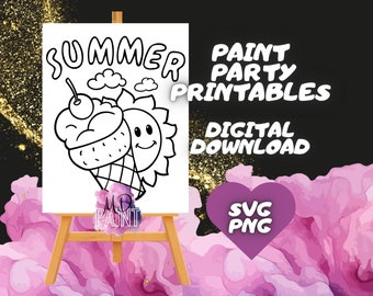 Summer pedrawn canvas, Prinbles summer paint party sip and paint. Instant Download.. PNG-SVG