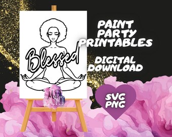 Blessed predrawn Paint and Sip Diy Paint kits Pre drawn Pre Sketched Art Party Drawing for canvas. PNG - svg - pdf