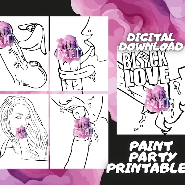 Sip and Paint Party kit only Instant Donwload Predrawn canvas or coloring page printbables. Digital PNG Files. Bundle