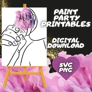 Paint and Sip Diy Paint kits Pre drawn Painting Pre Sketched Art Party Drawing for canvas. PNG svg image 7