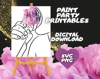 Paint and Sip DIY-Lackkits Vorgezeichnete Malerei Vorskizzierte Kunstparty-Zeichnung für Leinwand. PNG - svg