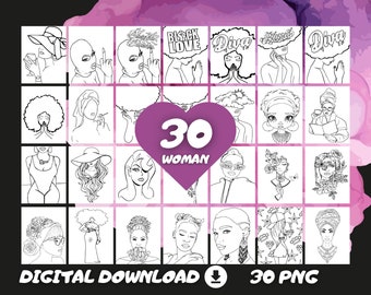 30 MIX Woman Sip and paint Bundle Printables.Ladies night Predrawn canvas Bundle for Ladies night. Instant Download 30 PNG   #2