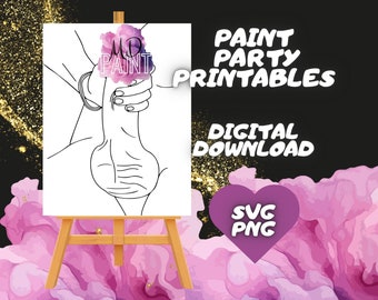 Paint and Sip Diy Paint kits Pre drawn Outline Painting Pre Sketched Art Party Drawing for canvas. PNG - svg - pdf