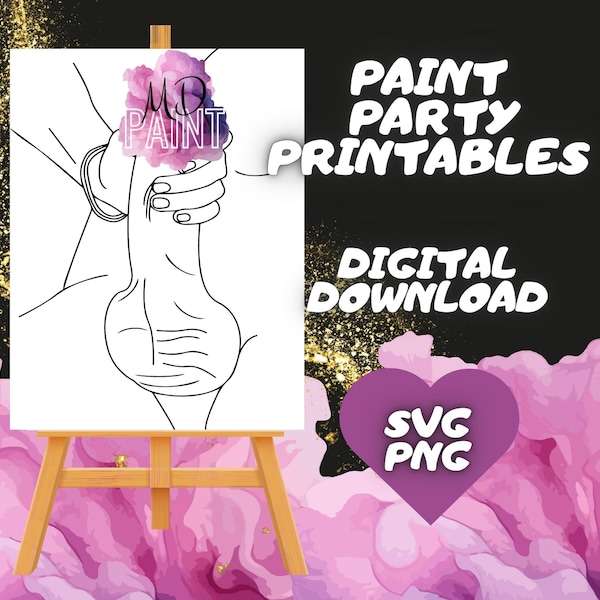 Kits de pintura DIY Paint and Sip, pintura de contorno predibujada, dibujo de fiesta de arte preesbozado para lienzo. PNG-svg-pdf