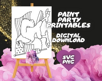USA Predrawn | 4 July Paint Party kit - Independence Day Sip and Paint coloring page for pary. Printables Drawing instant download