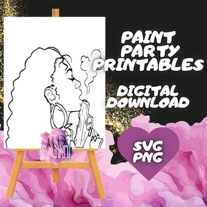 Queen and Gun predrawn Paint and Sip Diy Paint kits Pre drawn Pre Sketched Art Party Drawing for canvas. PNG svg pdf image 1