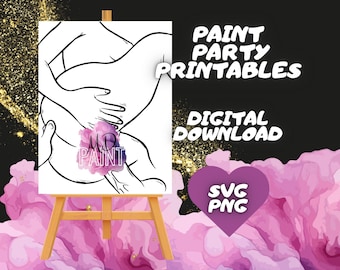 Hard Paint and Sip Diy Paint kits Pre drawn Outline Canvas Adult Painting Pre Sketched Art Party Drawing for canvas. PNG - svg - pdf