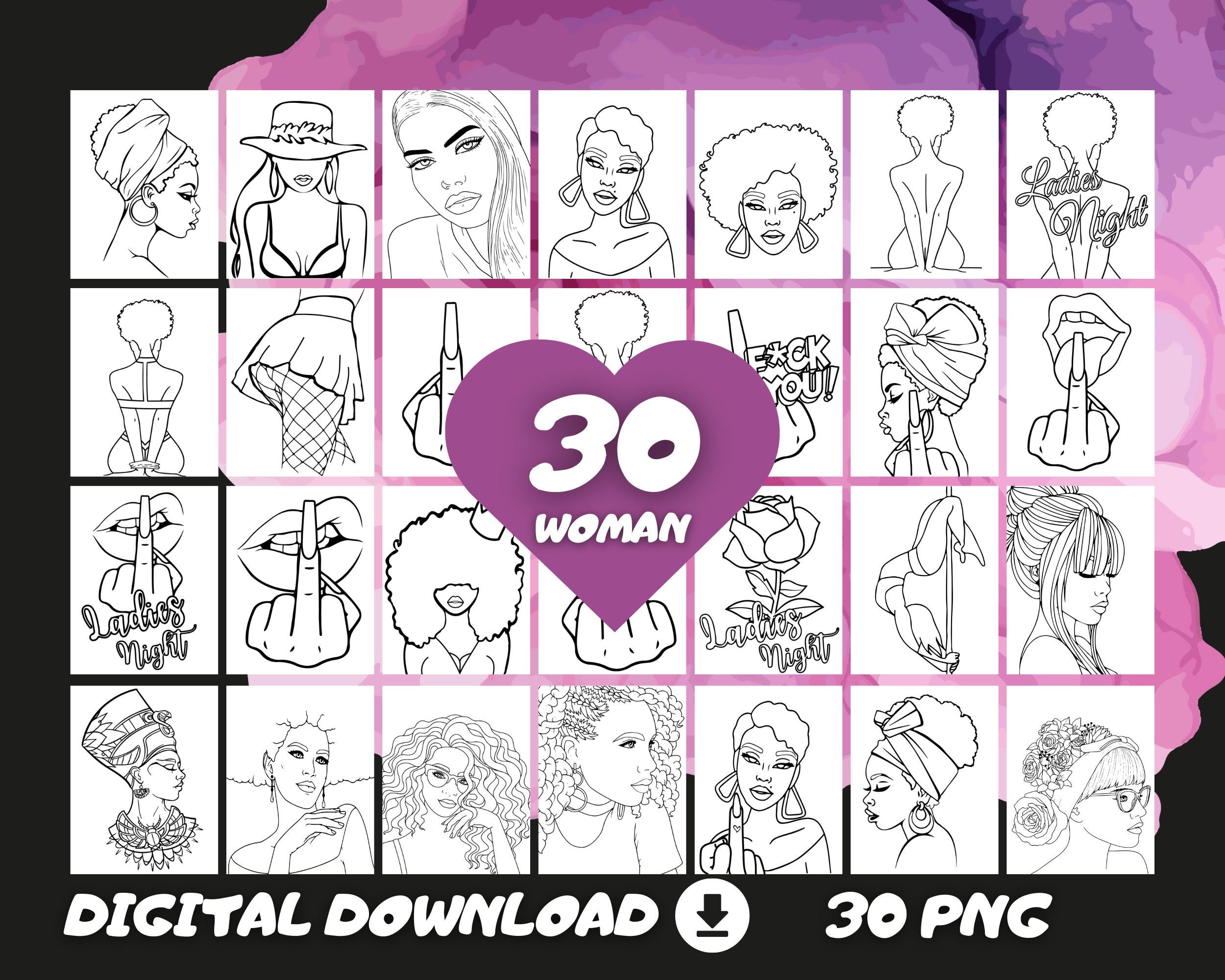 30 Afro Woman Sip and Paint Bundle Printables.ladies Night Predrawn ...