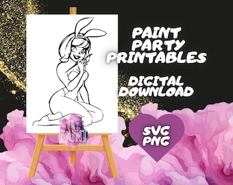 Easter Paint and Sip Diy Paint kits Pre drawn Outline Canvas Painting Pre Sketched Art Party Drawing for canvas. PNG - svg - pdf