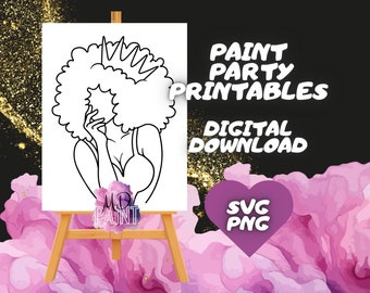 Queen predrawn Paint and Sip Diy Paint kits Pre drawn Pre Sketched Art Party Drawing for canvas. PNG - svg - pdf