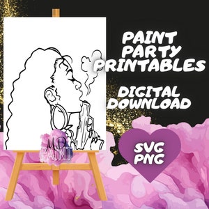 Queen and Gun predrawn Paint and Sip Diy Paint kits Pre drawn Pre Sketched Art Party Drawing for canvas. PNG svg pdf image 3