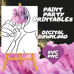 Paint and Sip Diy Paint kits Pre drawn Painting Pre Sketched Art Party Drawing for canvas. PNG svg image 5