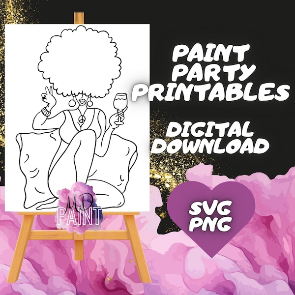 Paint and Sip Diy Paint kits Pre drawn Pre Sketched Art Party Drawing for canvas. PNG