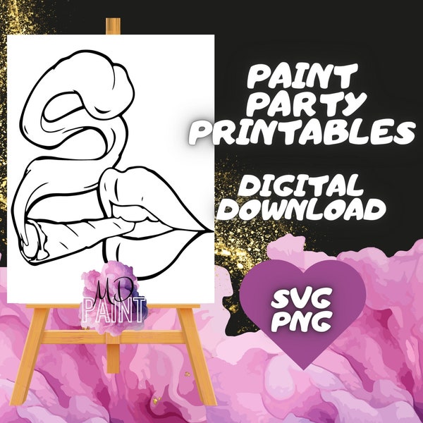 Smoking Paint and Sip Diy Paint kits Pre drawn Outline Canvas Painting Pre Sketched Art Party Drawing for canvas. PNG - svg - pdf