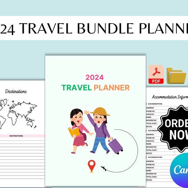 Adventure Awaits 2024 Travel Planner, Stay ready for your next adventure with this comprehensive bundle that includes a 2024 travel planner