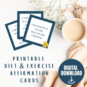 Cartes d'affirmation de soi : régime et exercice physique - Pensée positive pour un mode de vie sain