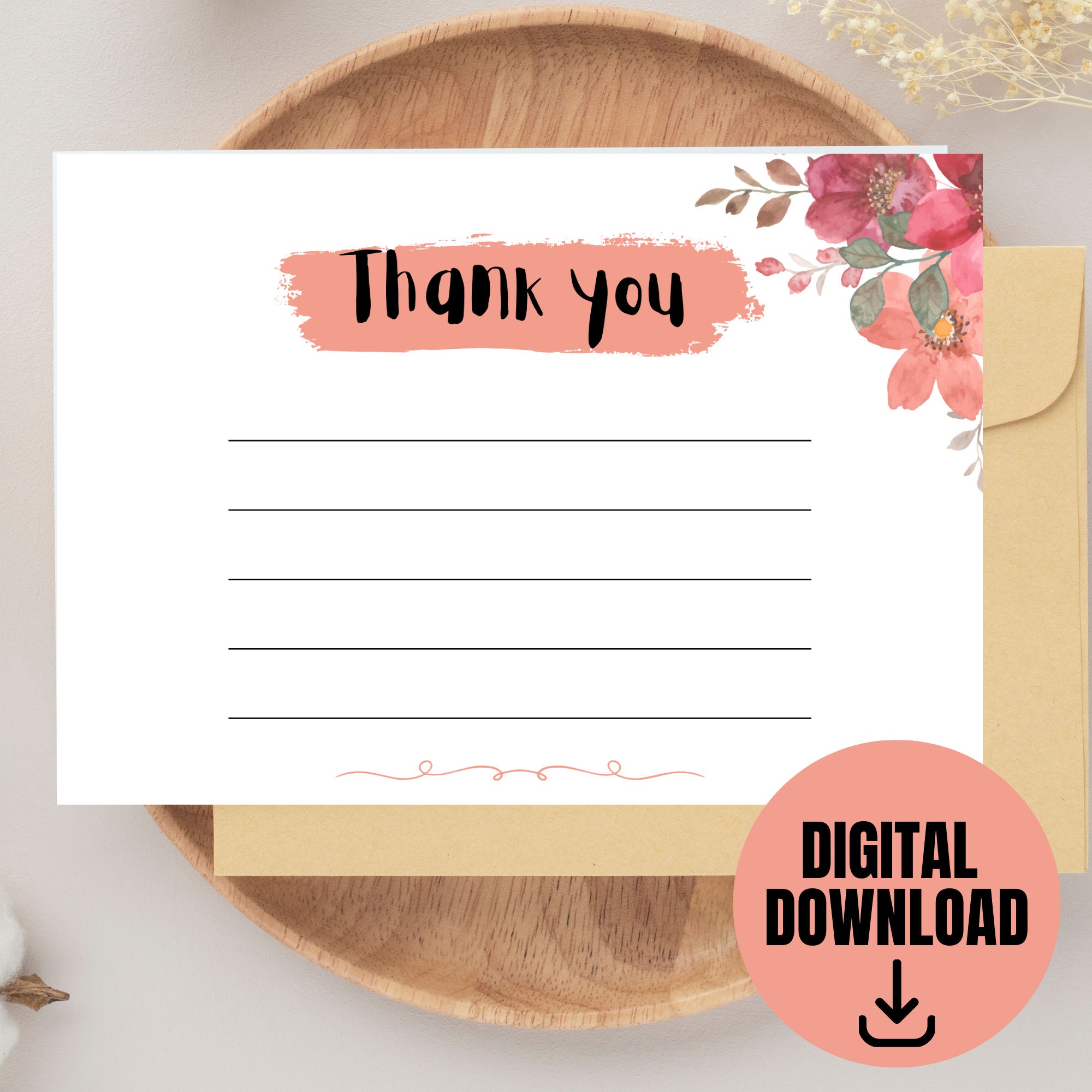 Floral Fusion: Printable Thank You Card With Watercolor Blooms - Etsy