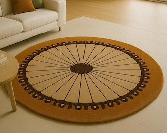 Hand Tufted Wool Sunburst Rug | Mid Century Modern Geometric Carpet