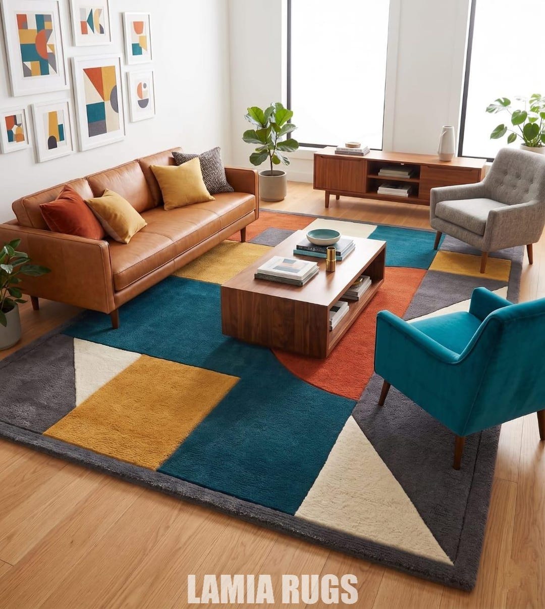 Mid Century Modern Geometric Rug | Hand Tufted Color Block Area Rug ...