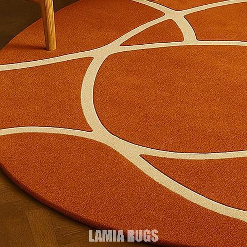Buy Hand Tufted Round Modern Orange Rug – Bold Geometric Pattern Area ...