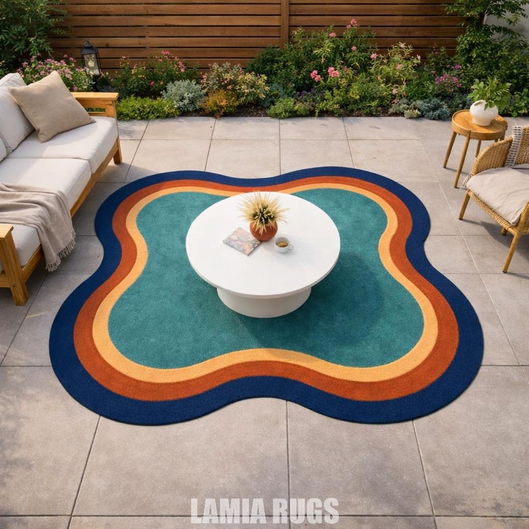 Retro Wiggle Hand-tufted Rug - Mid-century Modern Organic Shape Area ...