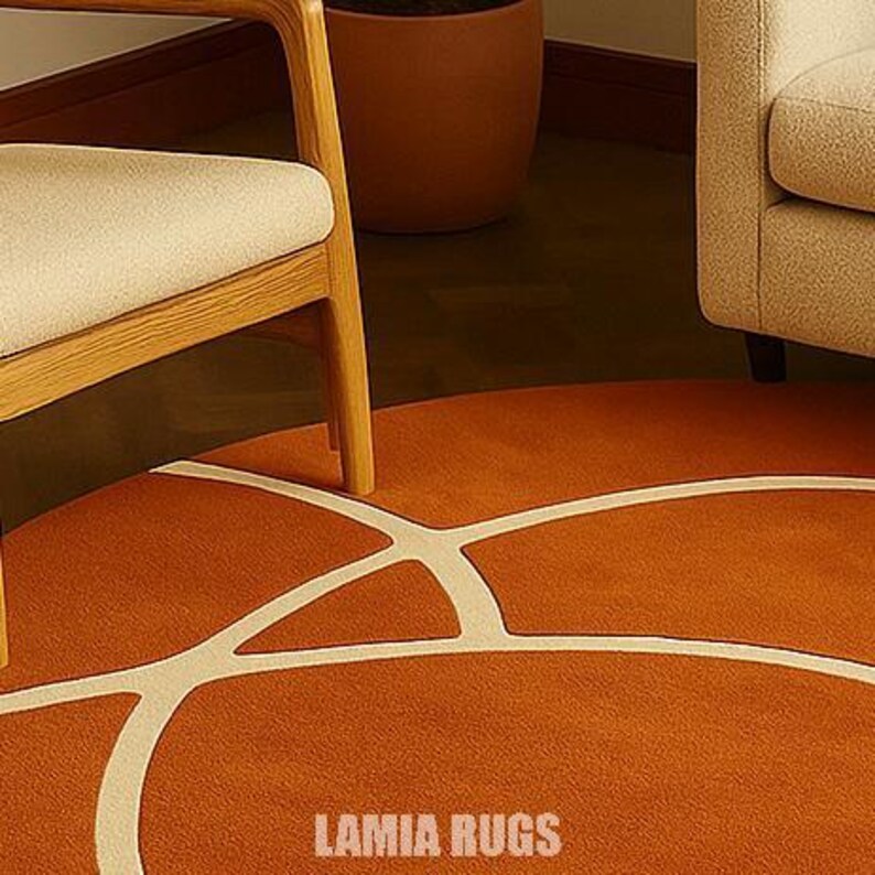 Buy Hand Tufted Round Modern Orange Rug – Bold Geometric Pattern Area ...