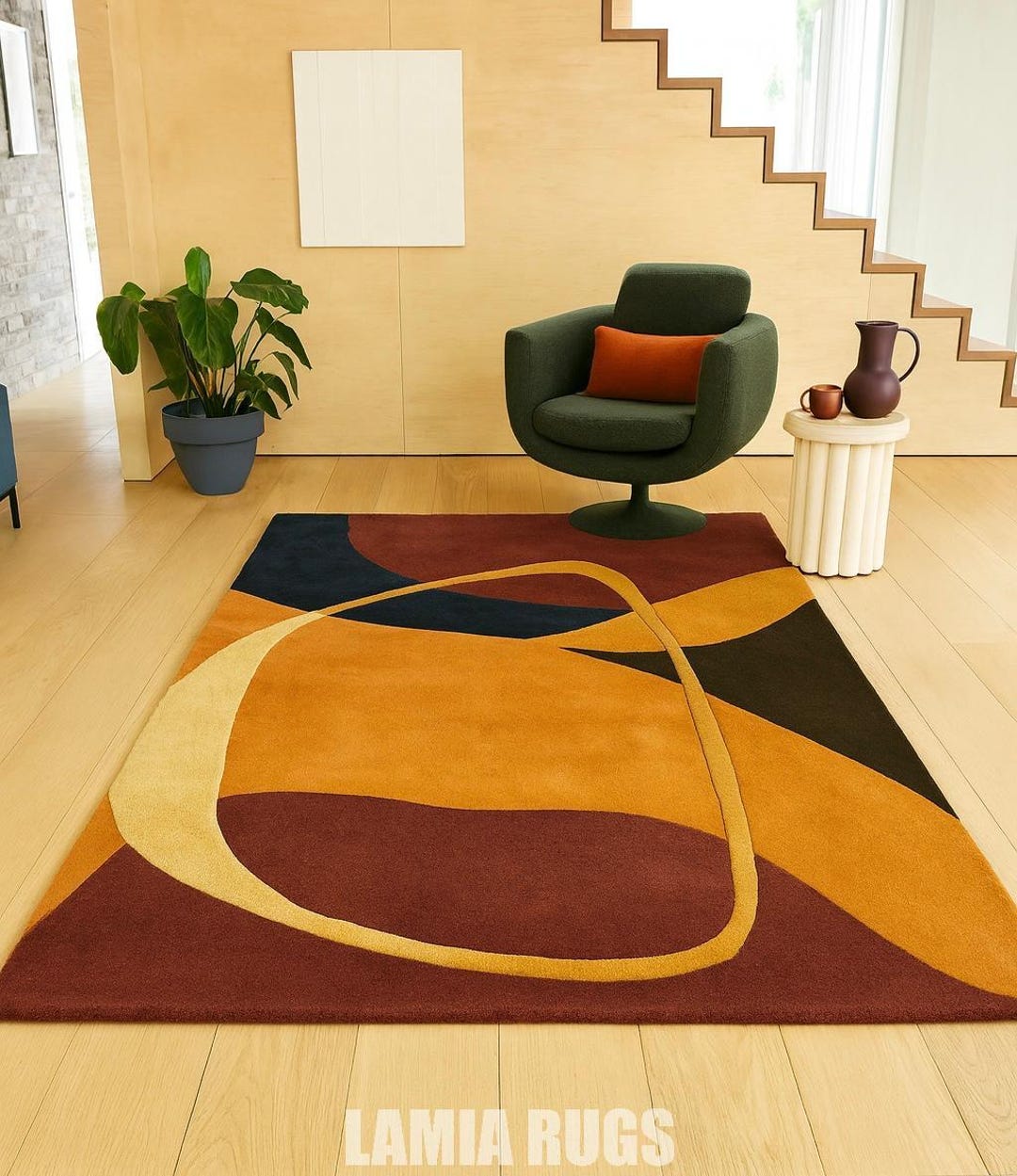 Hand Tufted Abstract Area Rug, Modern Geometric Wool Rug, Mid Century ...